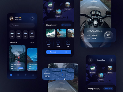 Tour Reservation App app ar cards clean dark mode design graphic design ios map minimal navigation reservation tour travel trend ui uiux ux vr world