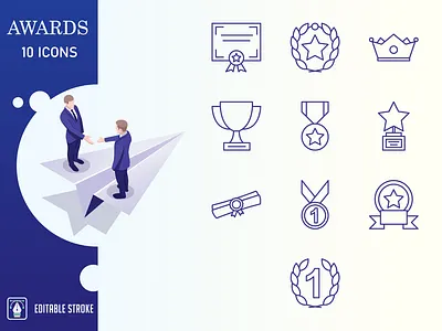 Outline :Awards And Trophy IconSet first graphic illustration medal place reward set sport star trophy vector victory