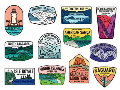 National Park Badges badge design illustration line art logo monoline national park national parks npa public lands sticker usa