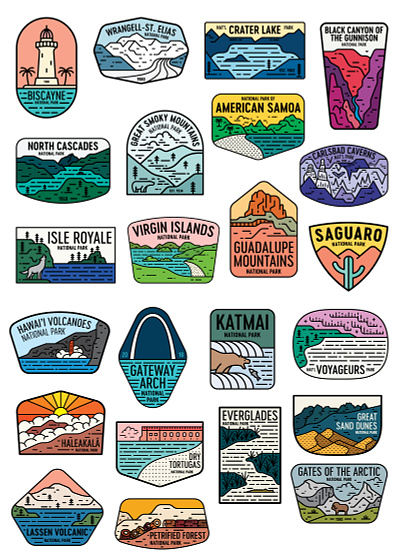 National Park Badges badge design illustration line art logo monoline national park national parks npa public lands sticker usa