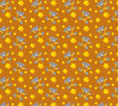 A seamless pattern with teddy bears in autumn animal autumn bear bear in warm clothes cartoon character children graphic design gray illustration leaves seamless pattern toy vector