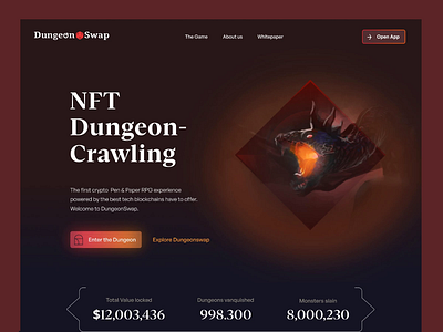 Demanding Landing: DnD Crypto Landing Page Redesign cards crypto cryptocurrency dark blue dnd dragons dungeons gaming items landing page nft orange psx redesign rpg serif ui ux