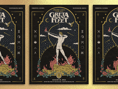 Greta Van Fleet - Poster Design archer band merch bow and arrow gold foil greta van fleet poster design stippling