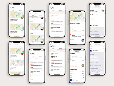 Rides List and Details UI ⟶ Go - Ride Hailing App UI Kit app appdesign cab booking app dailyui design flat ios ios app lyft minimal mobile ride detail ui ride hailing app ride history taxi app uber ui ux