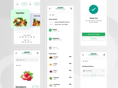 Marketstall - Grocery App UI - Order details, checkout UI checkout ui e commerce app grocery app market app mobile app design non veg order summary product design success page supermarket app veg