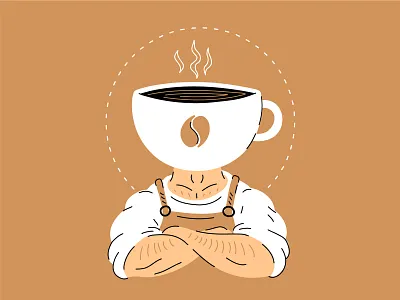 Barista concept barista cafe cartoon character coffee coffee shop concept cup drink head hipster illustration line logo man mug muscle muscular poster strong