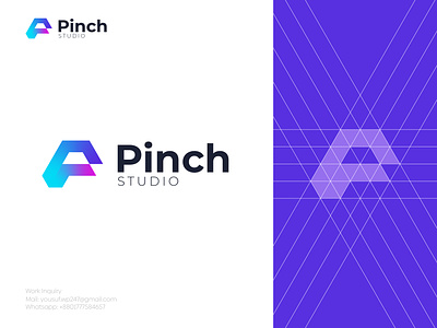 Pinch Studio Logo Design abstract logo brand identity branding creative flat gradient logo grid icon letter logo logo logo design logo designer logos logotype media minimalist logo modern logo p logo pinch studio logo