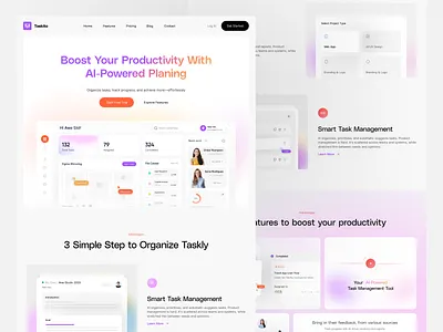 AI-Powered Task Management – Landing Page UI ai meeting tool ai powered website ai technology ai website awe chatgpt design landing page meeting assistant project project management website task task management website team members web webdesign website