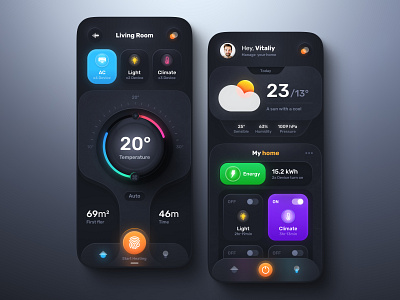 Smart home app app design dark ui home home monitoring mobile mobile app mobile app design mobile ui remoute control smart smart app smart device smarthome ui uiux ux