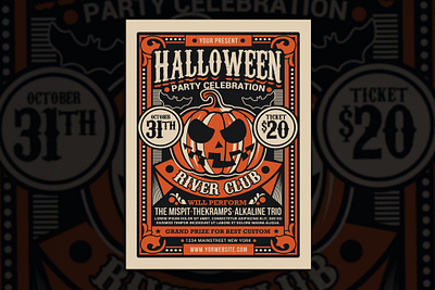 Halloween Party Flyer catalog clean design flyer flyer poster halloween halloween flyer halloween movie halloween party illustration indesign magazine movie night nightmarre print printable pumpkin template thriller