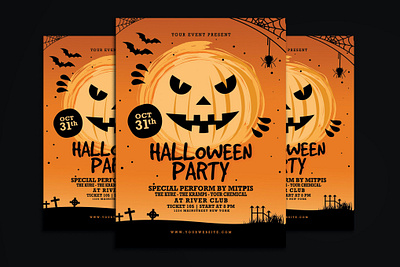 Halloween Party Flyer catalog clean design flyer flyer template halloween halloween flyer halloween party illustration indesign magazine movie night nightmarre october poster print printable pumpkin template