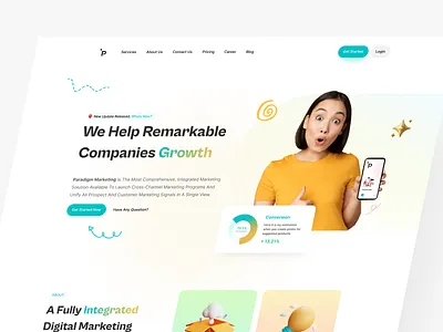 Paradigm Marketing Landing page 3d 3d icon 3d object colorful company landing landing page marketing ui design ui widget welcome page widget