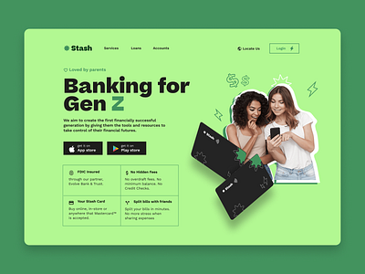 Banking for Gen Z bank banking concept experience finance fintech fintech bank fintech branding gen z landing landing page ui vibrant web design website design young