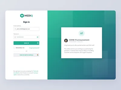 Mediq - login dark blue green healthcare medical responsive sign in ui design ux design web application webapp