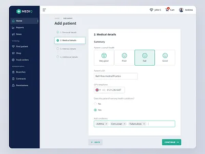 Mediq - Add patient add patient form healthcare medical multi art responsive tiles ui design ux design webapp