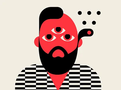 TOUPEE black character design geometric illustration red surreal vector