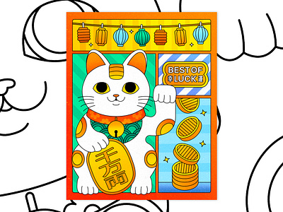 Peachtober 11: Gold cat coins colorful cute design flat good luck graphic graphic design illustration illustrator japanese culture layout design lineart lucky cat maneki neko money texture vector vector graphic