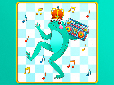 Peachtober 8 & 10: Crown & Frog amazing frog animal character design colorful crown dancing dancing frog design flat frog funny graphic design illustration illustrator line design linework music texture vector vector graphic