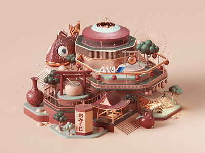 All Nippon Airways - Festivals 3d abstract asia branding c4d cinema4d colors design festival fly illustration isometric japan japanese octane petertarka render set style tarka