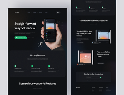 Capital · Finance App Landing Page bank banking banking website card clean credit card dark debit design finance finance website financial financial website fintech landing page money payment ui website website design