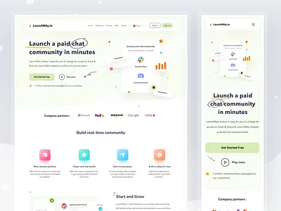 LaunhNity.io Landing page app branding card clean design home homepage illustration ios landingpage logo profile ui web website