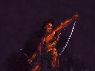 Warrior character design illustration man muscle painting sword texture warrior
