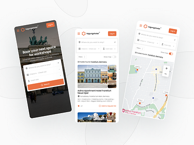 Tagungshotel - Booking Mobile App booking business card clean corporate design gallery hotel map meeting mobile app modern responsive search search bar seminar simple ui