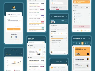 Mentask - Task Management App analytical app application change management collaboration design meeting meeting deadlines mobile app project management task task management team ui ux work
