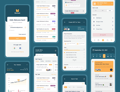 Mentask - Task Management App analytical app application change management collaboration design meeting meeting deadlines mobile app project management task task management team ui ux work