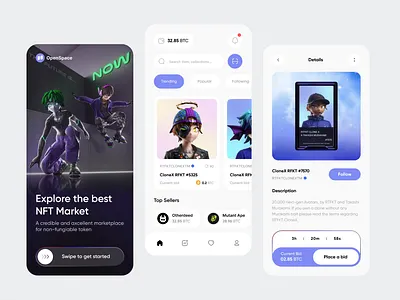 NFT Marketplace Mobile App - Open Space animation app design blockchain crypto crypto art cryptoart cryptocurrency mobile mobile app mobile app design mobile design mobile ui nft nft app nft design nft marketplace nft mobile nft mobile app nftart nfts