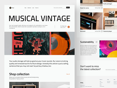 Pinil - Vynil storage store landing page brutalism catalog clean design footer hero landing landing page large type layout minimalism music product store ui user experience user interface web website website design