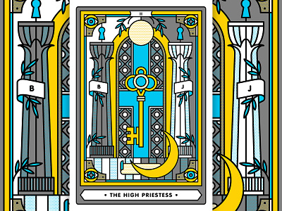 The High Priestess. card column fortune future halftone high priestess illustration key monoline moon tarot card