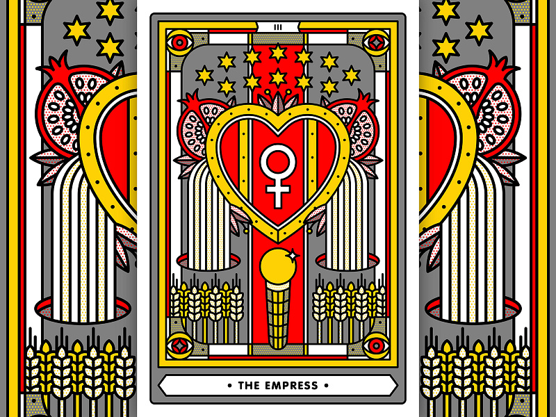 The Empress card female femininity grain halftone heart illustration monoline pomegranate tarot tarot card the empress water zodiac