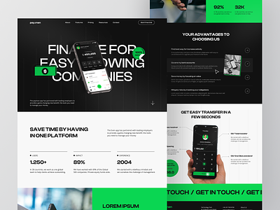 Payman - Finance Website Landing Page bank banking card clean credit card earnings finance finance app financial fintech green minimalist money money managament product product design transactions web web design website