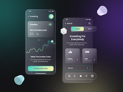 Investsy - Free Fintech App Ui 3d app appui design fintech fintech app free app ui glass glassmorphism graphic design investing investing app investment nft nft app stock stock app ui ux webui