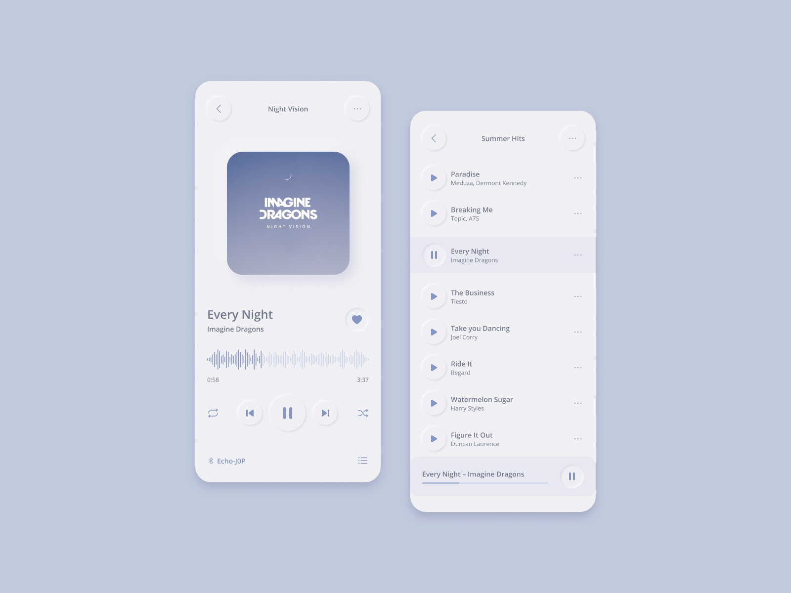 Example of Neumorphism music app