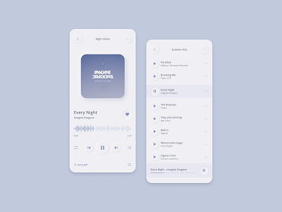 Neumorphism music app audio clean dailyui009 interface listening minimalistic mobile music music app neomorphism neumorphism newmorphism player podcast skeuomorphism soft ui spotify ui ui trend ux