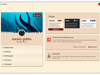Tableplop Profile page fantasy ui web web design