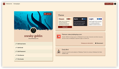 Tableplop Profile page fantasy ui web web design