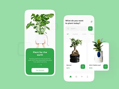Plant App app bonsai clean decorative plants design earth explorations garden go green green leaves mobile app morning nature plant planting pot ui ux