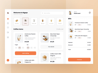 Coffee Shop Dashboard UI admin beverages bill bills buy checkout coffee dashboard download espresso kit list menu product shop ui