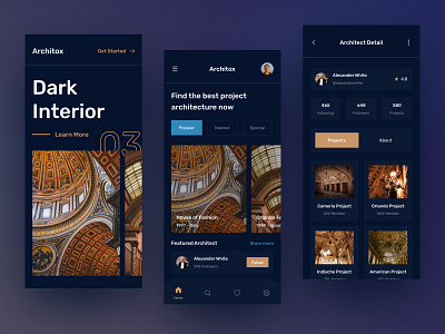 Architecture Mobile App UI app architect architecture buy dark design download estate home hotel house interior kit mobile mode product real ui