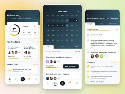 Task Management App assigned to calendar designer files manager mobile app modern progress project management schedule subtasks task list task management tasks teamwork to do app to do lists ui ux ui ux design