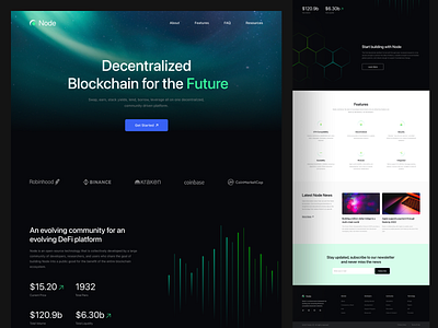 Node - Cryptocurrency Landing Page blockchain coin crypto cryptocurrency dark dark mode decentralized futuristic tech trading ui ui design web web design website