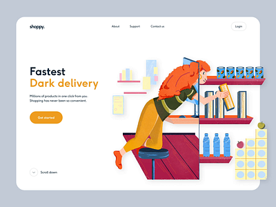 Shoppy - Web Design for Dark Store animation colors dark mode dark store illustration illustration in web illustrator motion motion graphics online shopping online store ui web design web store