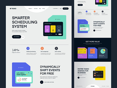 Tasko Task-Management Landing-Page finance header header design header ui landing page piqo product design saas schedule software task task management todo ui design uiux design web webdesign website design