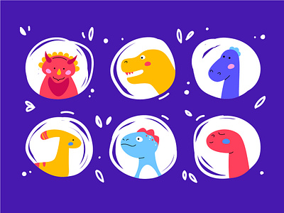 Dino Faces animal avatar character collection cute design dino dinosaur face flat design illustration style vector