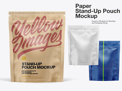 Paper Stand-Up Pouch Mockup 3d download download mockup kraft bag matte pouch mock up mockup mockup tools package paper bag paper pack paper pouch yellow images