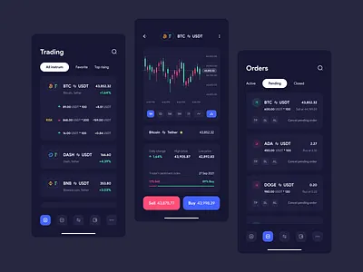 Trading cryptocurrency mobile app design app app design bitcoin clean crypto crypto wallet cryptocurrency dark dark theme exchange mobile mobile app mobile app design swap tokens trade trading app ui ux wallet