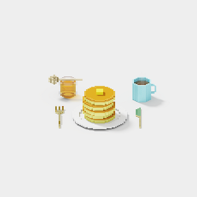 Pancake 3d 3dart breakfast cute dessert honney illustration lowpoly pancake pancakes tea voxel